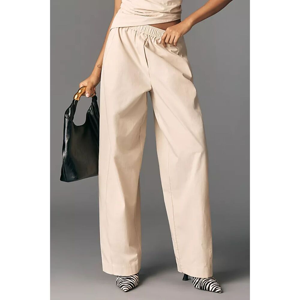 Khaki Beige Anthropologie Maeve Sporty Poplin Pull-On Trousers Pants (NWT)